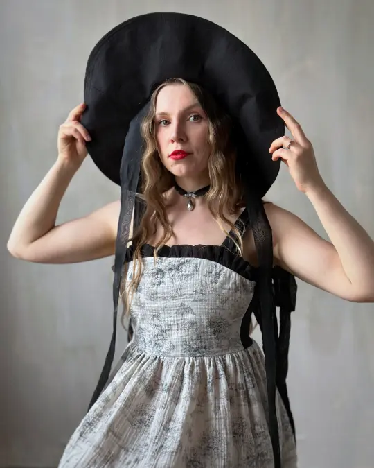 Black Linen Sun Hat with Silk Ties (Made-to-Order)