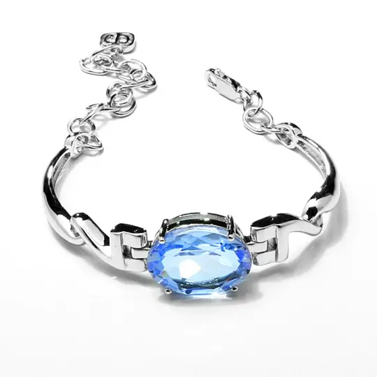 Blue Topaz Oval Cut Silver Bracelet