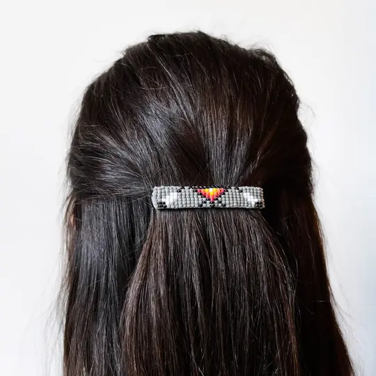 Navajo Beaded Hair Clip Set in Grey with Teepees