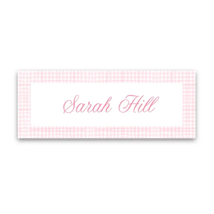 Girl's Pink Gingham Border Vinyl Sticker Label