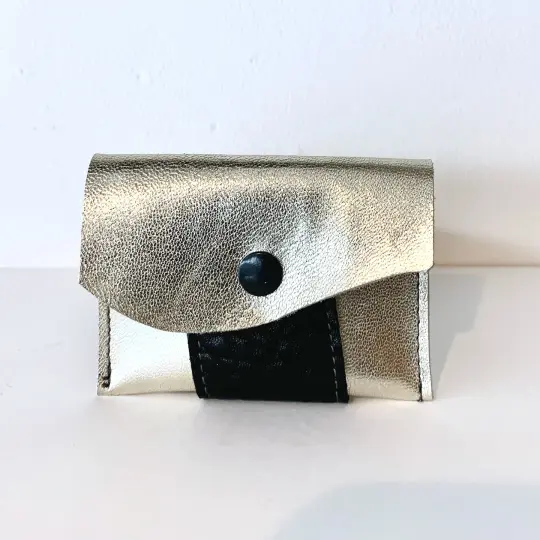Gold & Black Wavy flap Leather Card Case/ Business Card Holder