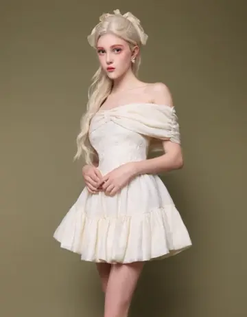 Elegant White Dress A-Line Portrait Chiffon Coctail Dress Party Dress RS010
