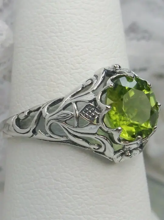 Natural Peridot Ring, Size 7, Daisy Ring with Vintage Filigree Victorian Sterling Jewelry #D66 - Ready to Ship