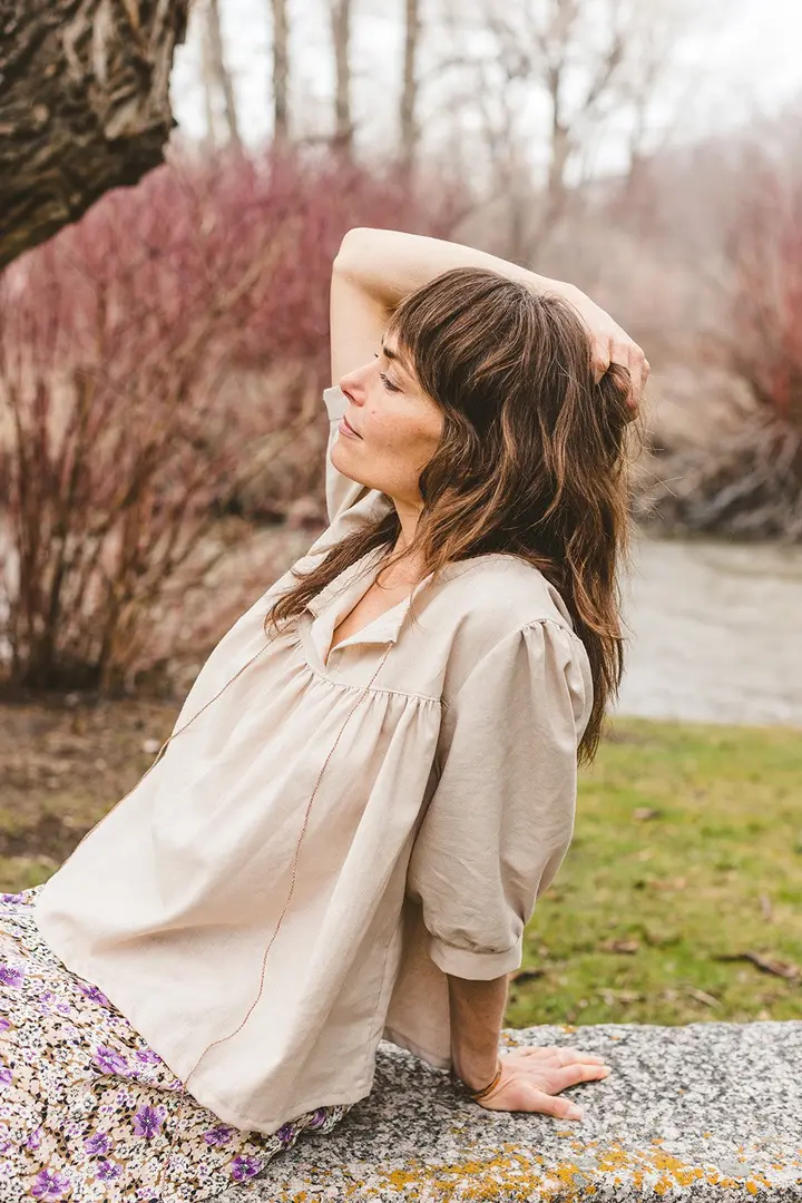 Peasant Blouse in Ivory Linen