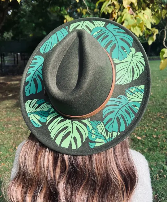 Olive Monstera Vegan Felt XL Wide Brim Hat