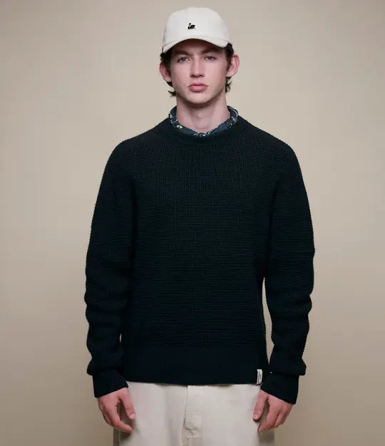 Merino Wool-Cashmere Waffle Structure Sweater