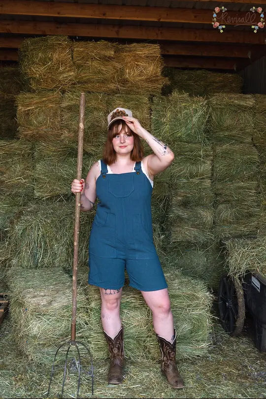Short Linen Overalls in Bellflower- Large