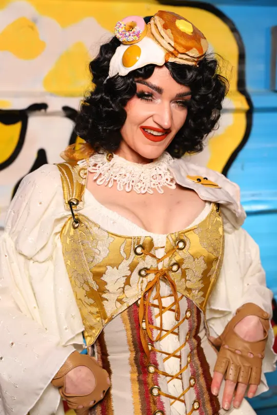 Cropped Marie Overbust in Belle Gold Damask - "Wakey Wakey Eggs & Bakey" Collection