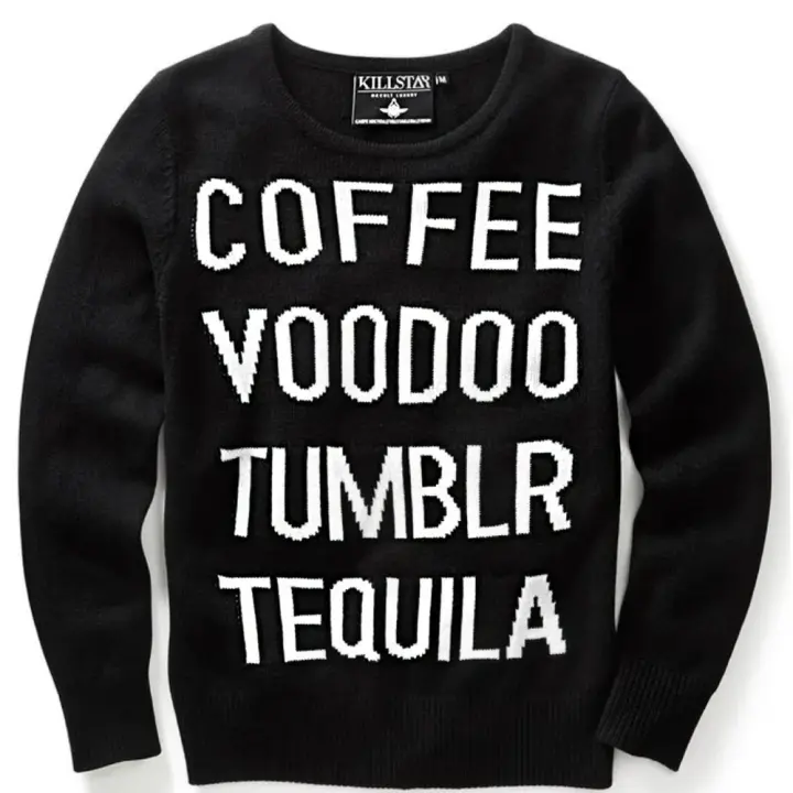 Killstar Tumblr Gothic Voodoo Coffee Tequila Pullover Knit Sweater Top Medium