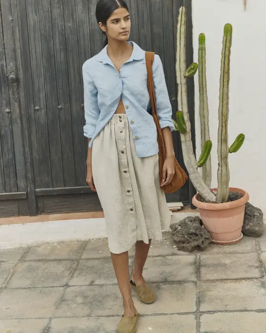 MARSEILLE linen front snap skirt
