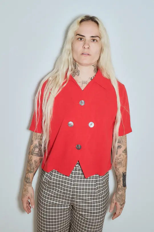 Quad Button Soft Linen Shirt Maraschino