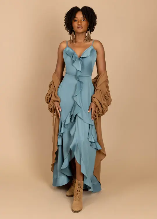 Allona Dress in Dusty Teal