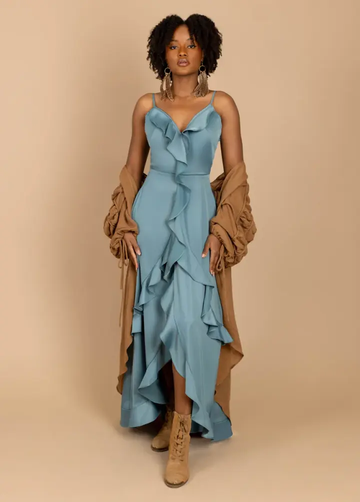 Allona Dress in Dusty Teal