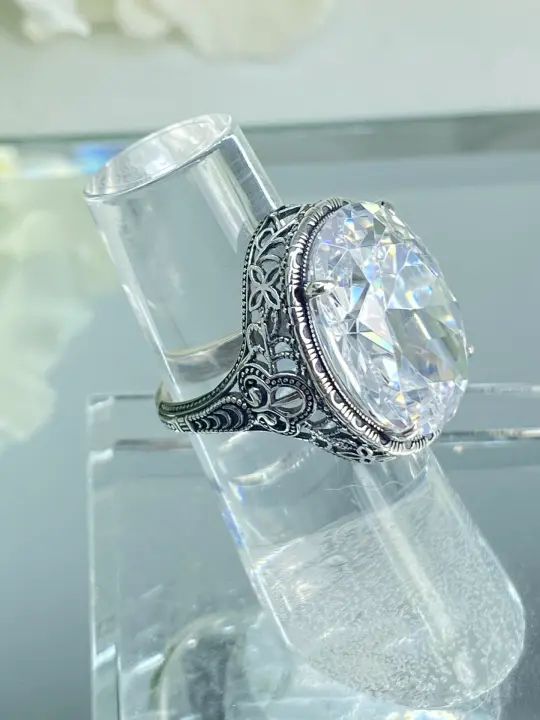 White CZ Persian Ring, Art Deco Vintage Revival Jewelry #D230