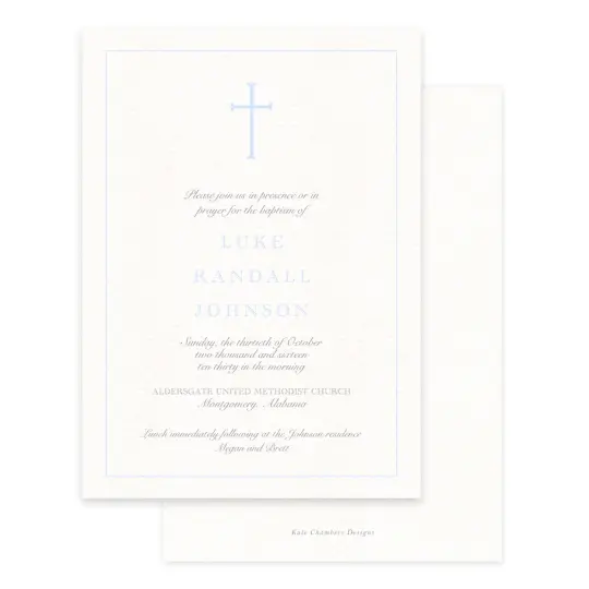 Blue Simple Cross & Border Baptism Invitation