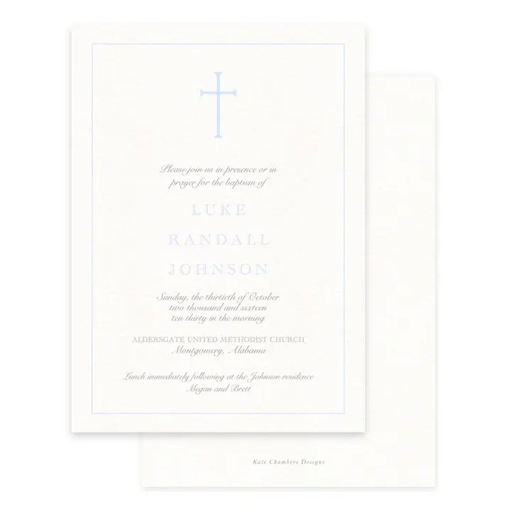 Blue Simple Cross & Border Baptism Invitation