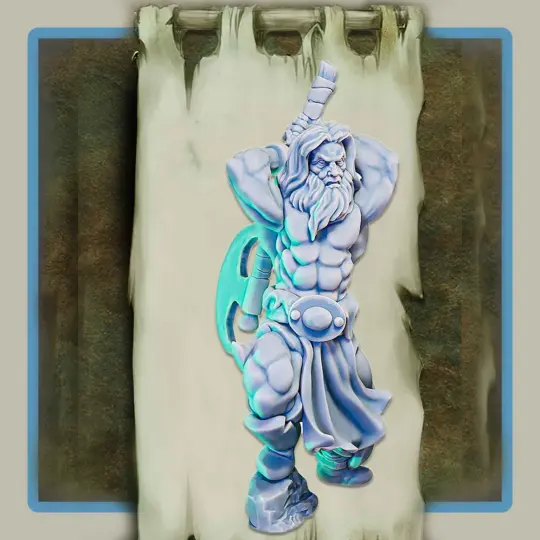 render of 28mm miniature barbarian Tillgrom