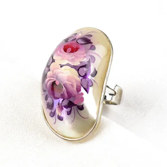 Purple Painted Flowers Ring
