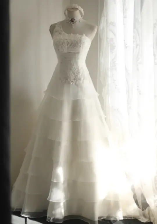 White strapless fitted waist slim-fitting cake skirt long ball gown/bridal dress R6773