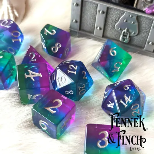 Aurora Dice Set –  11-Piece Northern Lights Layered DnD Dice | Fennek & Finch