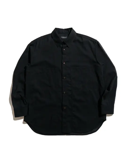 Wanze Layered Button Up Shirt Wool Voile Black