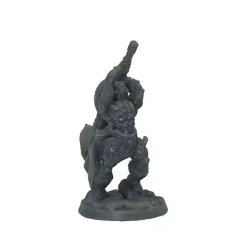 Unpainted 32mm 3D-printed charging human barbarian swinging a round knotwork greataxe overhead — tabletop RPG miniature for D&D, Pathfinder & wargaming