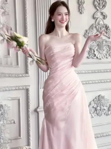 Gentle Pink Mermaid Strapless Wedding Dress RS141