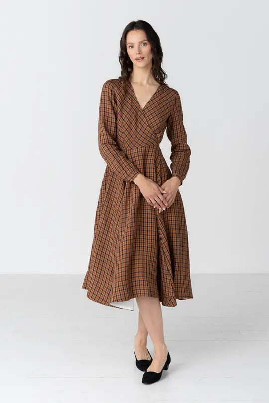 Wrap – Linen Wrap Dress with Long Sleeves