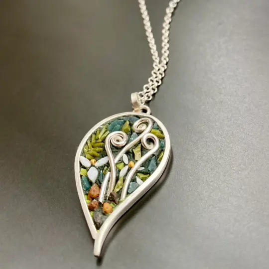 Leaf Pendant with Trillium and Fiddleheads