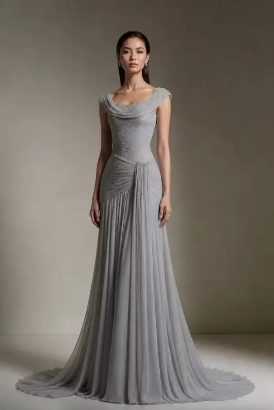 Flowy Chiffon Pleated Corset Prom Gown , Gray Women's Maxi Evening Dress RS2309