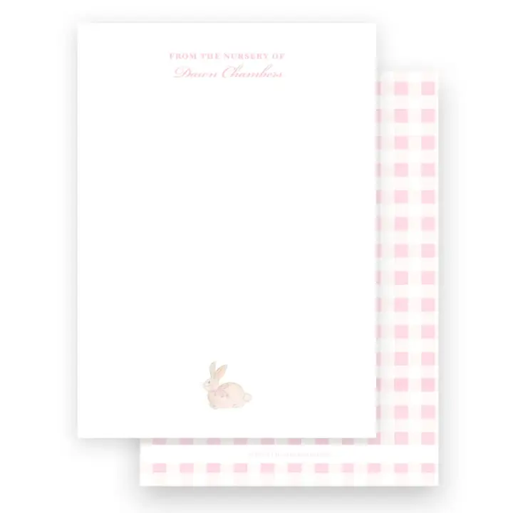 Pink Watercolor Bunny with Bow Baby Stationery