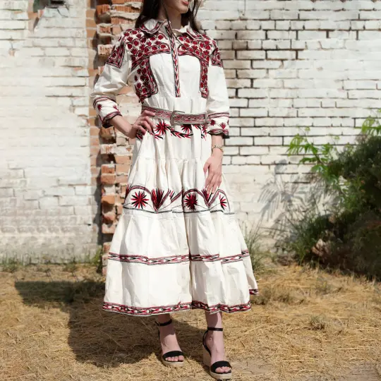 Cohpc Button up Maxi Tiered Dress