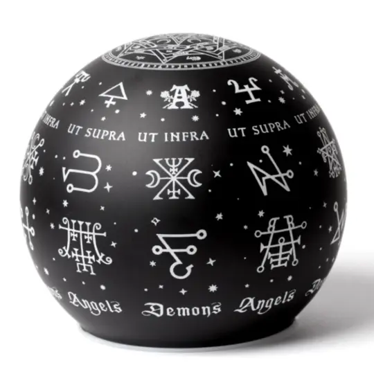Angels & Demons Spinning LED Globe Lamp in Etched Glass