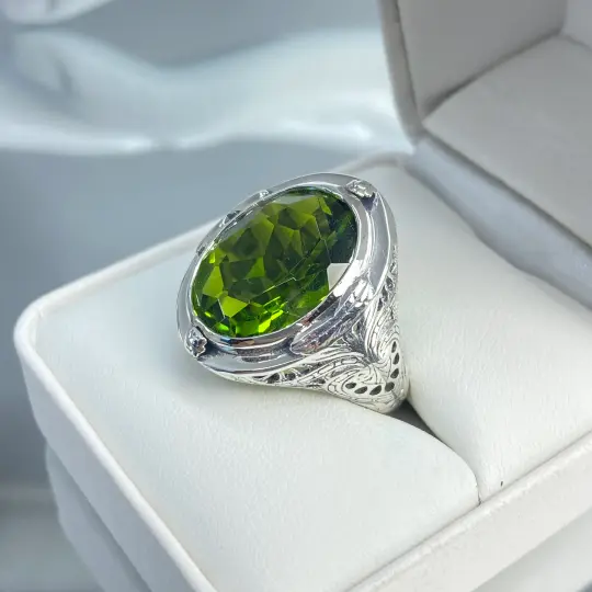 Peridot Ring, Size 7, Large Oval Ring, Victorian Jewelry #D2 - Ready to Ship
