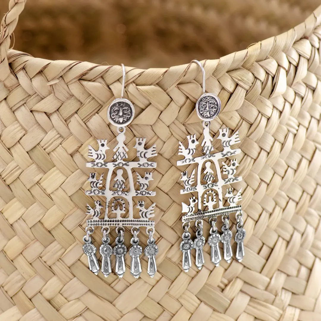 Sterling Silver Roots and Wings Dangle Drop Earrings