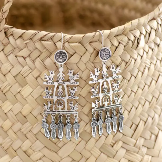 Sterling Silver Roots and Wings Dangle Drop Earrings
