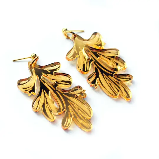Gold Flower Leaf Acrylic Laser Cut Earrings