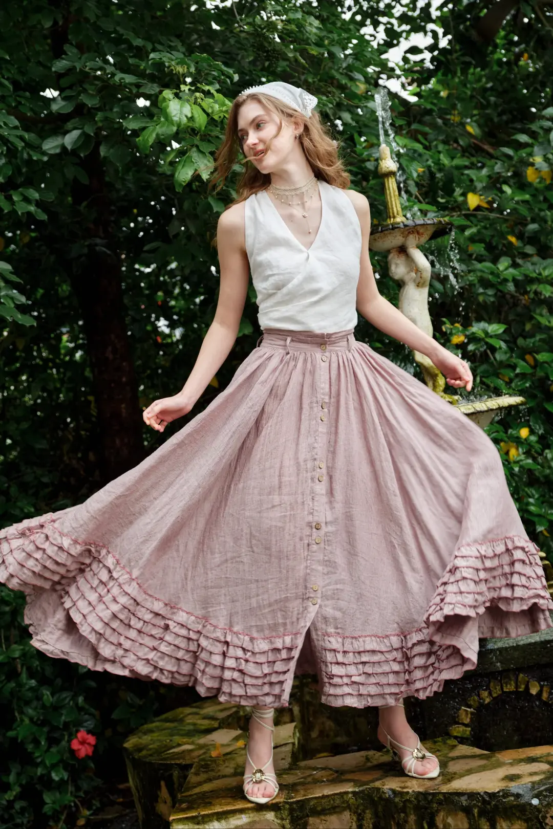 Dorothy 27 | Ruffled maxi linen skirt