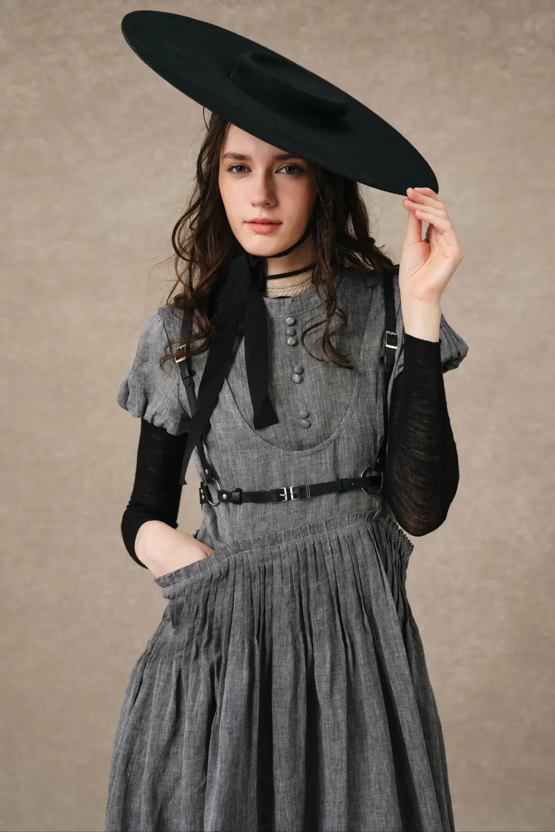 Thistle 09 | Smocked Bib Linen Midi Dress