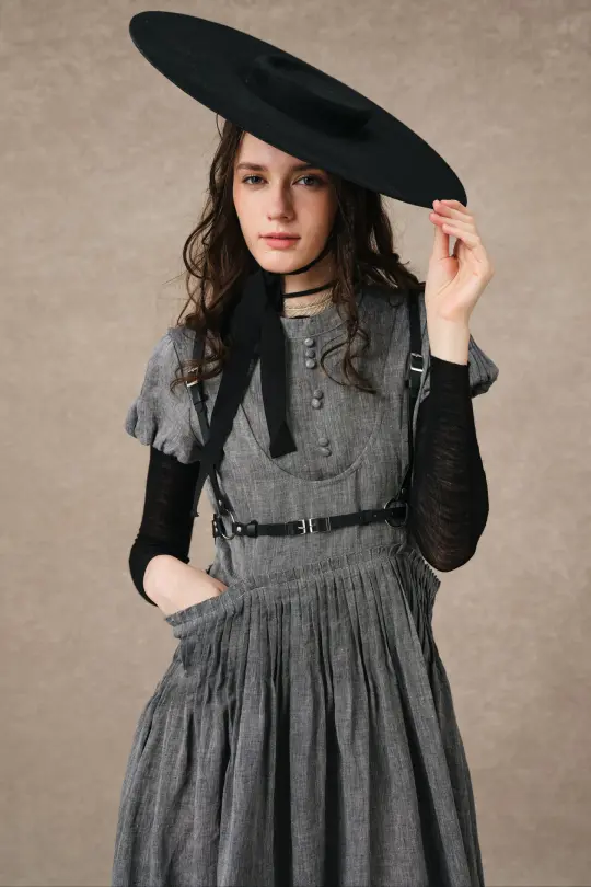 Thistle 09 | Smocked Bib Linen Midi Dress