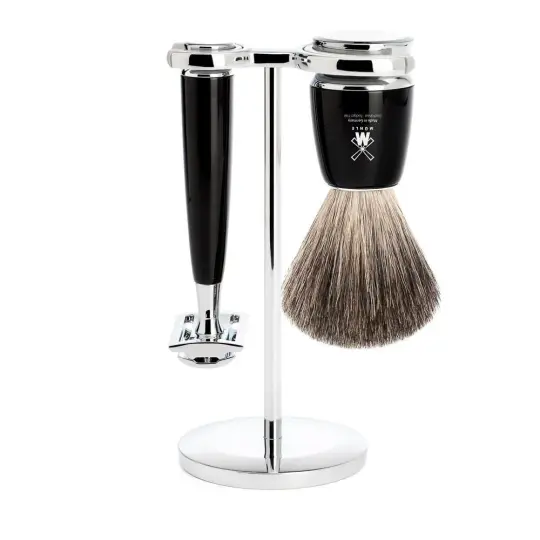 MÜHLE RYTMO 3 Pc. Shaving Set, Pure Badger Brush & Safety Razor, Black