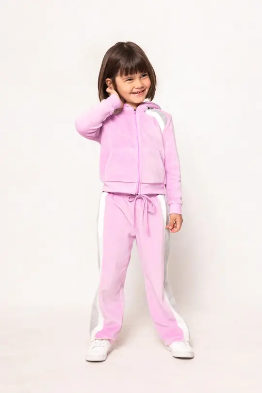 Mini Kailey Zip Up Velour Sweatshirt in Pink