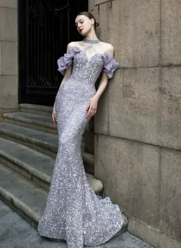 Sequins Glitter Bodycon Prom Gown , Sliver Women's Maxi Evening Dress Party Dress RS2385