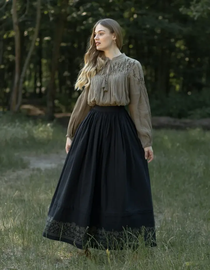 Jupe brodée 'Mivilud' noir maxi