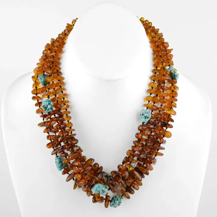Five Layer Amber Turquoise Necklace