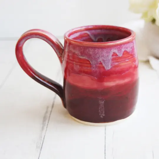 Raspberry Red Ombre Pottery Mug, 14 Ounce, Made in USA
