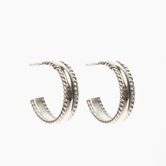 Sterling Silver Hoops with Banded Sides