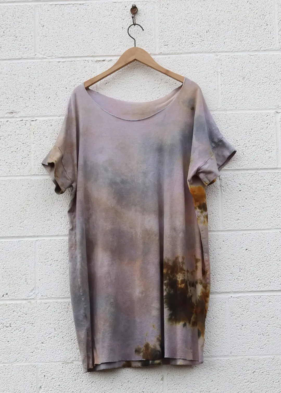 OOAK -  Slip Magnolia Short Kaftan / 2XL-3XL / Med Hemp / Ice Dye (372)
