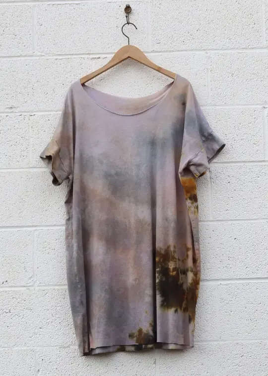 OOAK -  Slip Magnolia Short Kaftan / 2XL-3XL / Med Hemp / Ice Dye (372)