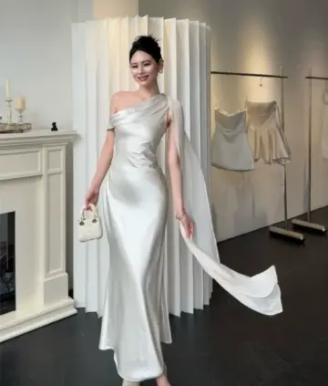 French Chic White Sheath One-shoulder Bodycon Maxi Women Dress Evening Dress RS330